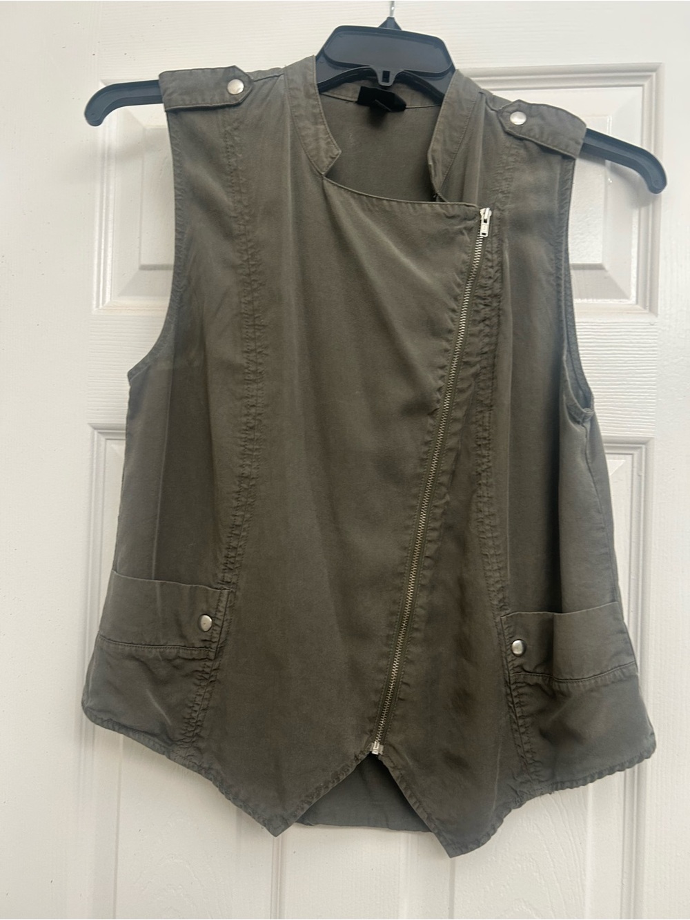 Olive Asymmetrical Zip Utility Vest